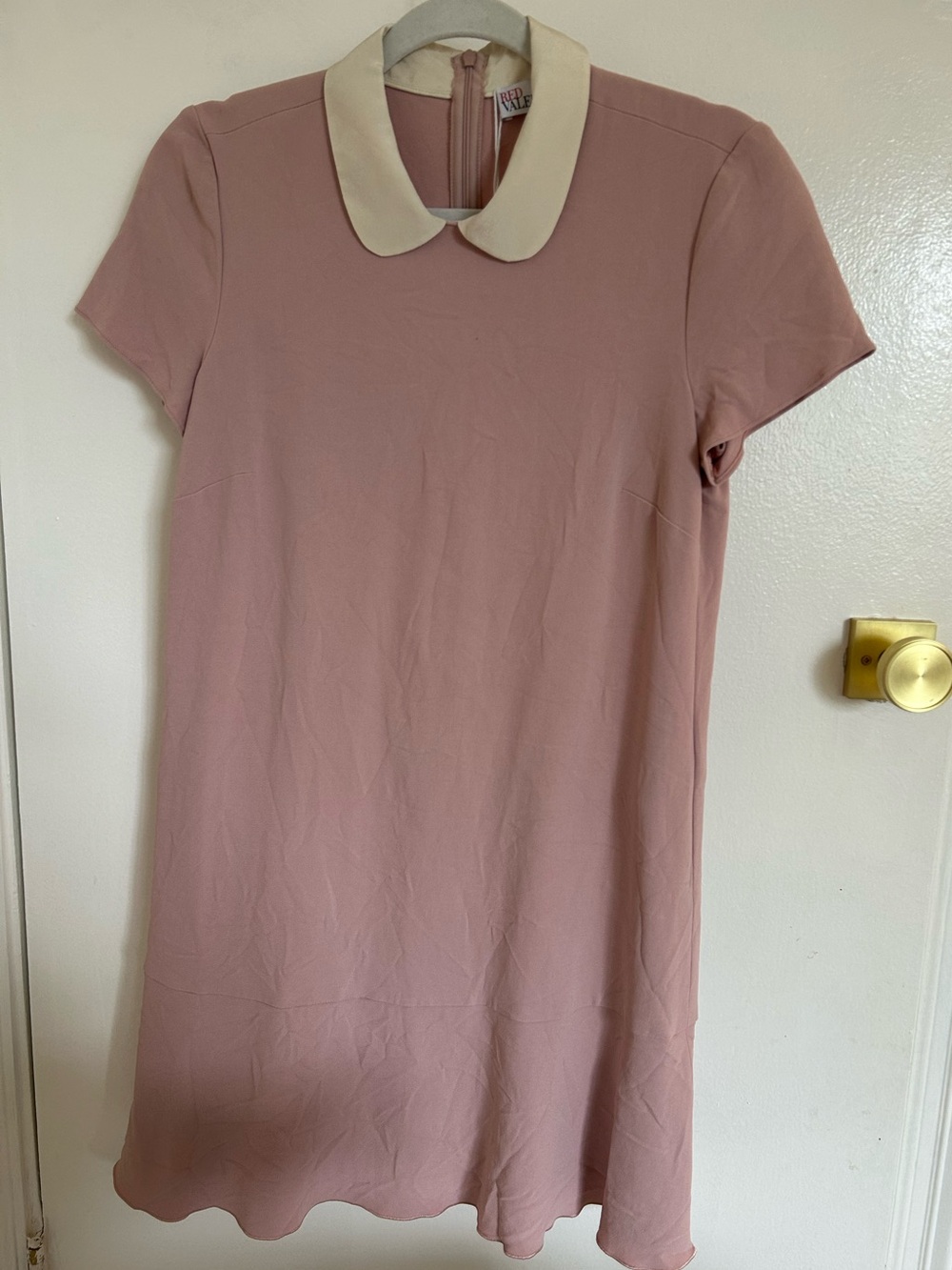 RED Valentino Blush Pink Slip Dress with Cream Peter Pan Collar